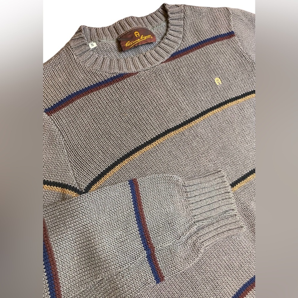 Vintage Etienne Aigner Union Made Striped Cotton Sweater Women’s S Classic Crew